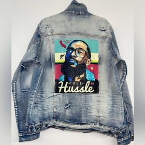 NWT Customized “True Hussle” Unisex Denim Jacket featuring Nipsey Hussle Sz 2XL